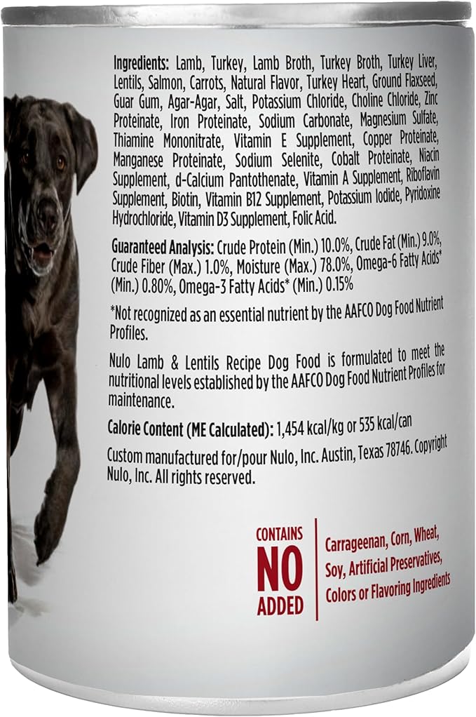 Nulo Grain-Free Lamb & Lentils Recipe Adult Wet Canned Dog Food, 13 Ounce, 12 Cans