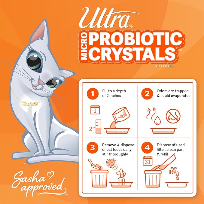 New Ultra Probiotic Micro Crystals Premium Cat Litter - 99.9% Dust Free, Soft on Paws, Fragrance Free - 15 Lbs. Total (3pk of 5 Lbs.)