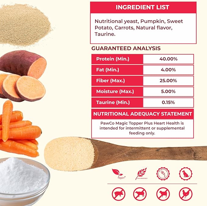 PawCo Magic Topper Heart Health - Dog Food Topper with Taurine, Grain-Free Meal Enhancer for Energy Support, 160g