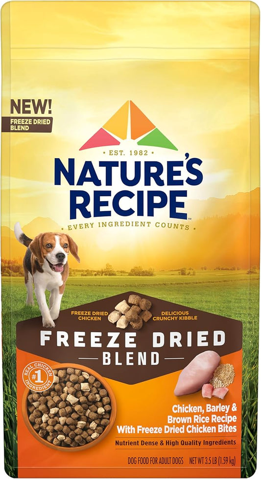 Nature's Recipe Chicken, Barley & Brown Rice Recipe Dry Dog Food with Freeze Dried Chicken Bites 3.5 lb Bag (Pack of 4)
