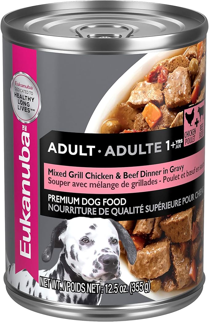EUKANUBA Adult Mixed Grill Chicken & Beef Dinner in Gravy Canned Dog Food, 12.5 Ounce Cans (Pack of 12)
