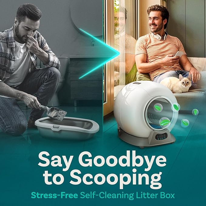 Self Cleaning Litter Box with Auto Safety Sensors for Multiple Cats - Automatic Cat Litter Box Self-Cleaning - Covered Odor Removal with APP Control - Compatible On All WiFi - Electric Robot