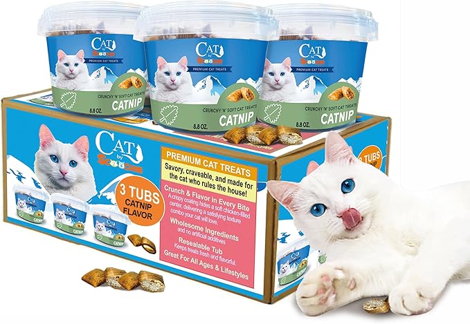 Scoochie Pet Cat by Scoochie – Catnip Flavored Cat Treats, Crunchy Outside & Creamy Inside, 3| 8.8 oz Tubs
