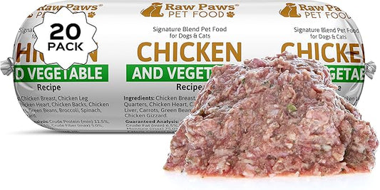 Raw Paws Signature Blend Pet Food for Dogs & Cats - Chicken & Vegetable Recipe, 1-lb Rolls (20 Pack) - Freshly Made in USA - Raw Diet Cat Food - Raw Frozen Dog Food - Fresh Dog Food Log
