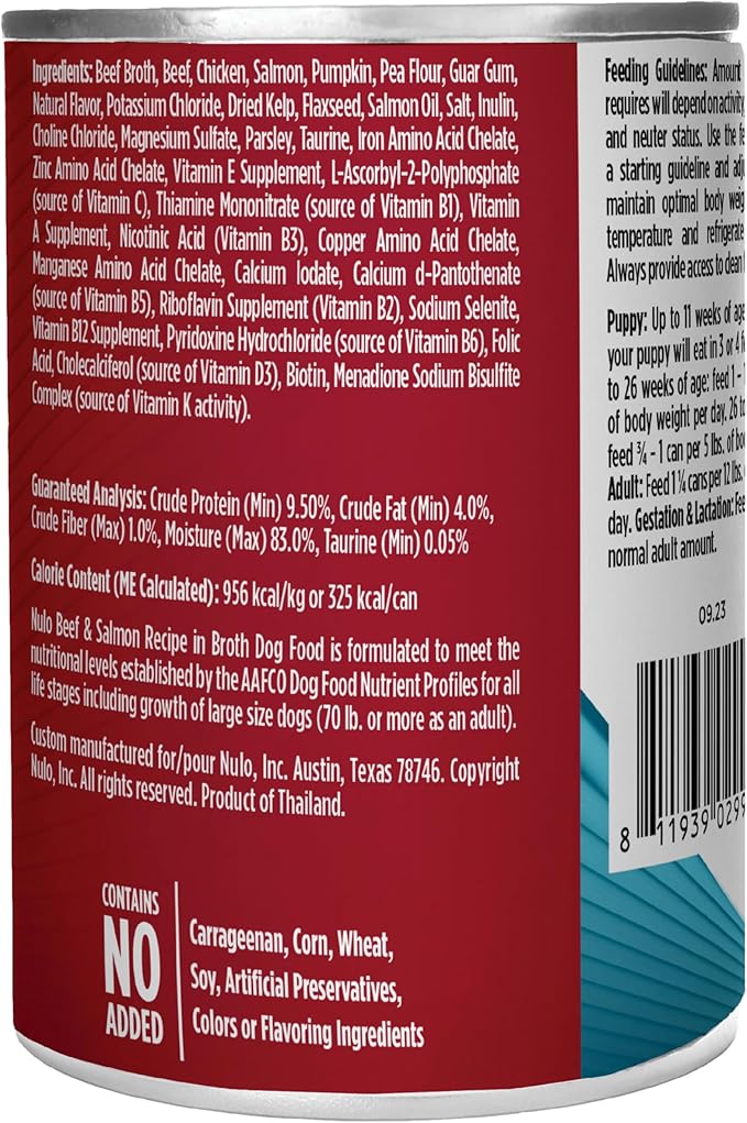Nulo Beef & Salmon in Broth Land & Sea Pate Wet Canned Dog Food, 12 Ounce, Cans Pack of 5