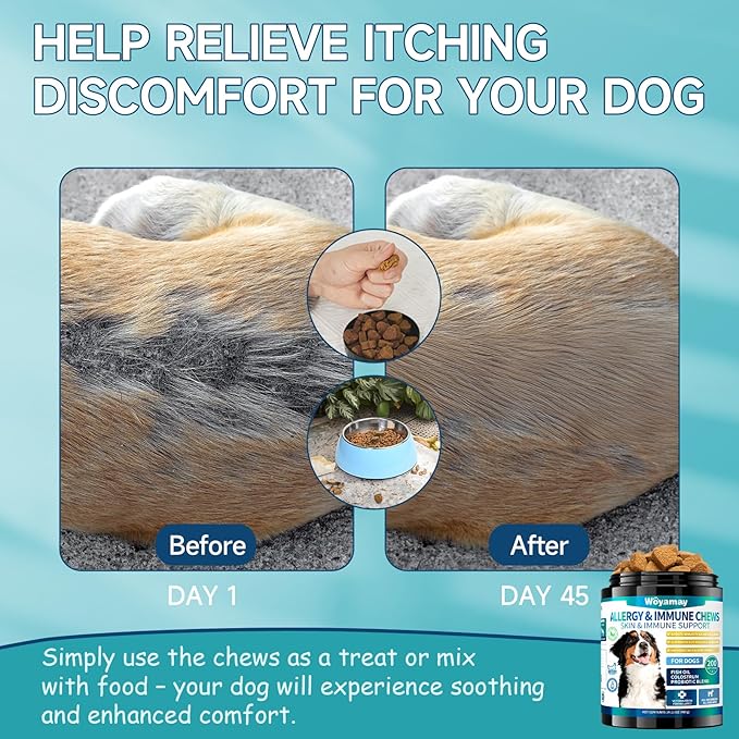 200 Dog Allergy Chews Anti-Itch for Dogs, Dog Allergy Relief Chews for Dogs Itching Skin Relief, Skin & Coat Supplement, Omega 3 Fish Oil, Turmeric & Colostrum Immune Support, Hot Spots, Paw Licking
