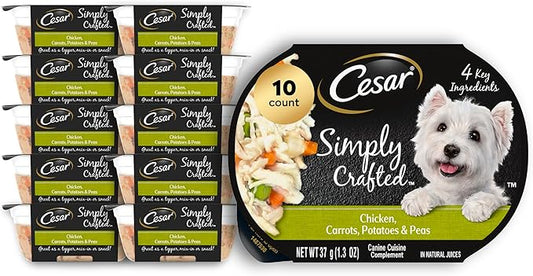 Cesar Simply Crafted Adult Wet Dog Food Meal Topper, Chicken, Carrots, Potatoes & Peas, 1.3oz. (10 Count, Pack of 1)
