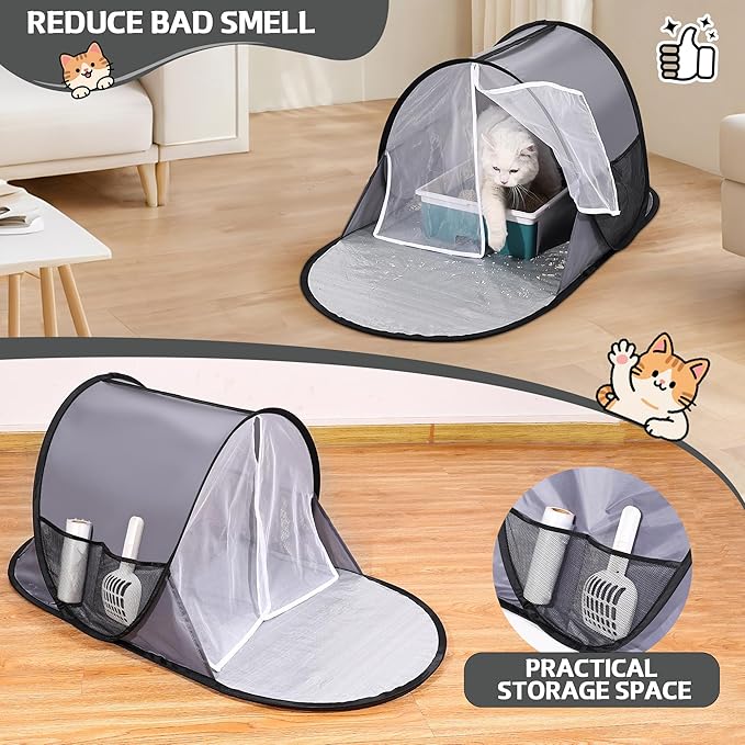 Foldable Cat Litter Box Enclosure - No Assembly Needed All-in-One Privacy Cover for Large Litter Boxes | Spill-Proof Design, Easy to Clean & Collapsible Storage (46"x23"x19")