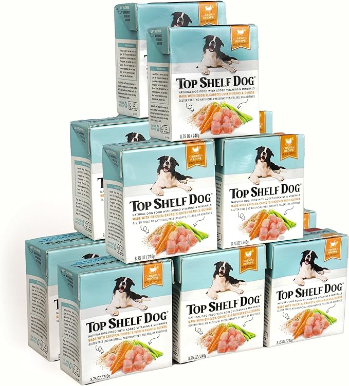 Fresh Dog Food, All Natural Complete Meal or Kibble Topper, Shelf Stable Premade Wet Recipe with Added Vitamins & Minerals for Picky Eaters Puppies Seniors (Chicken 12 x 8.75oz Cartons)