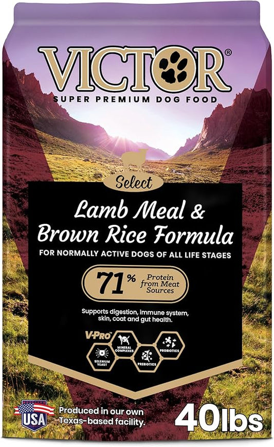 VICTOR Super Premium Dog Food – Lamb Meal & Brown Rice Formula - Gluten-Free Dry Dog Food for All Normally Active Dogs of All Life Stages – Ideal for Dogs with Meat Protein Allergies, 40 lb