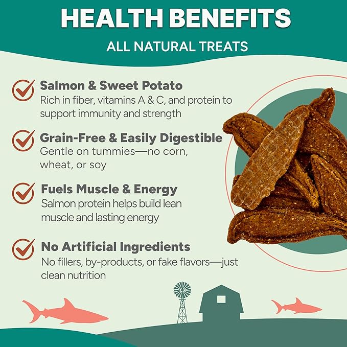 Gaines Family Farmstead Salmon & Sweet Potato Fillets for Dogs - 40 oz Pouch, All-Natural Dog Treats – Wild Caught Alaskan Salmon, Soft Chew, Limited Ingredients, Made in USA