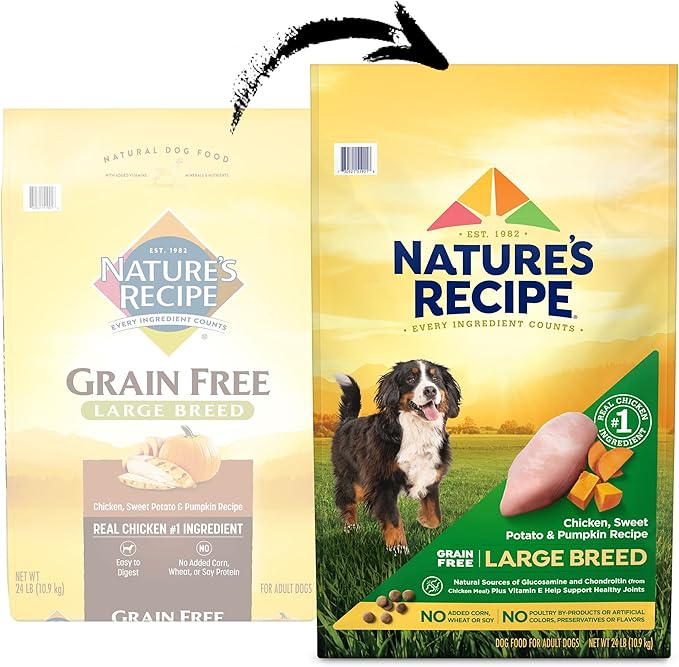Nature’s Recipe Grain Free Large Breed Chicken, Sweet Potato & Pumpkin Recipe Dry Dog Food, 24 lb. Bag
