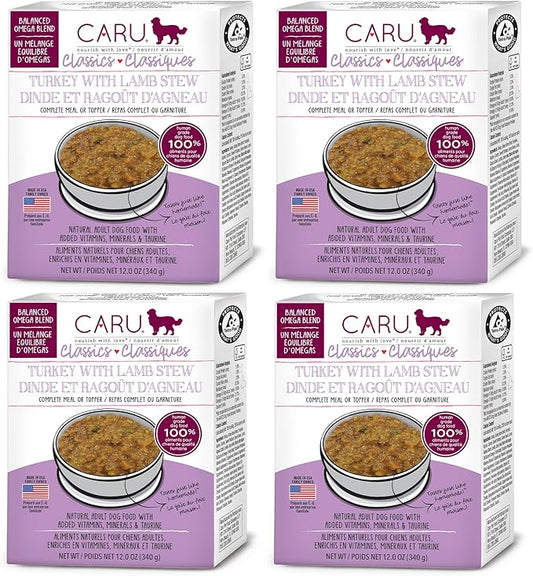 Caru - Classics Turkey with Lamb Stew for Dogs - Healthy Wet Dog Food or Food Topper - Balanced Omega Blend - 12.5 oz Cartons - Pack of 4