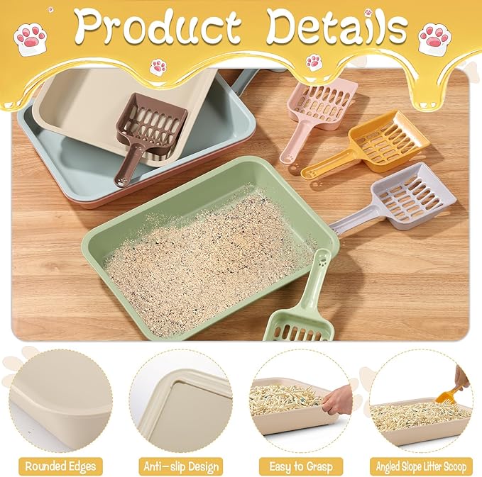 6 Pcs Kitten Small Litter Box Set, Color Plastic Kitten Litter Pan with 6 Scooper Cat Litter Box Cat Litter Box Travel Toilet for Small Pet Kitty Bunny Guinea Pig