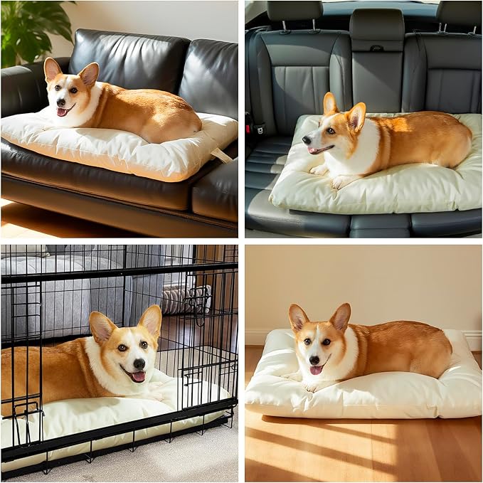 Dog Beds Large Sized Dog Washable Pet Bed Mattress with Oxford Fabric Pillow Cushion for Crate Kennel Pet Easy-Carry Cat Beds,35”Lx23”W,Beige