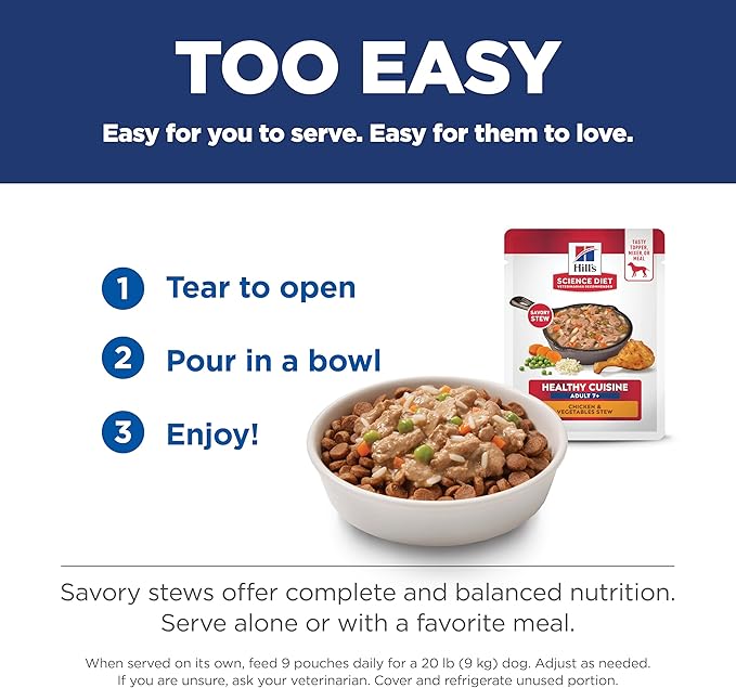 Hill's Science Diet Healthy Cuisine, Senior Adult 7+, Great Taste, Wet Dog Food, Chicken & Vegetables Stew, 2.8 oz Pounch, Case of 24