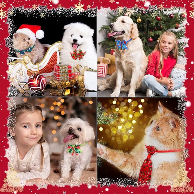 Talltalk 360 Pcs Halloween Dog Bow Ties Collars Set Adjustable Thanksgiving Christmas Fall Xmas Dogs Neckties Grooming Accessories for Small Medium Large Pet Cat Decoration(Santa)