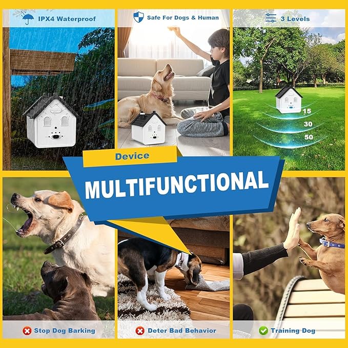 Anti Barking Device, 3 Adjustable Levels Dog Bark Control, 50FT Waterproof Outdoor Barking Deterrent for Small Medium Large Breeds, Effective Dog Behavior Training Tool