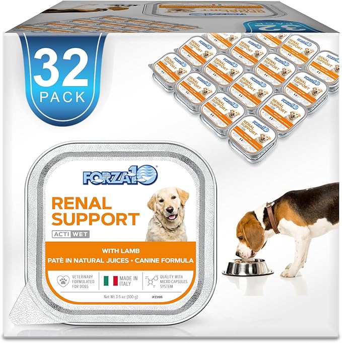 Forza10 Kidney Care Dog Food – Renal Support Wet Dog Food with Lamb, Low Protein & Phosphorus Formula, Sensitive Stomach, 3.5 oz Cans, 32 Pack – Vet Formulated, Made in Italy