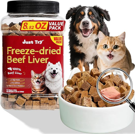 Just Try 8.82 oz Freeze-Dried Beef Liver for Dogs & Cats – Single Ingredient Dog Treats & cat Treats, High Protein, Grain-Free, Rich in Iron & Vitamin A,Healthy Training Treats