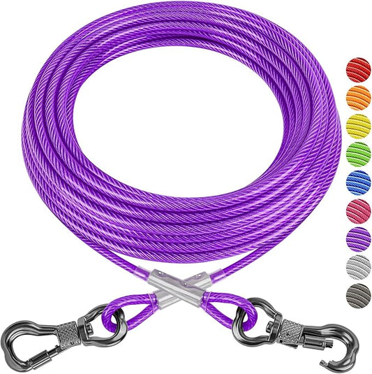 XiaZ Dog Tie Out Cable 20 Feet, Dog Runner for Yard Steel Wire Tether Line, Dogs Chains Heavy Duty for Outside Hold Large Dogs Up to 250 LBS