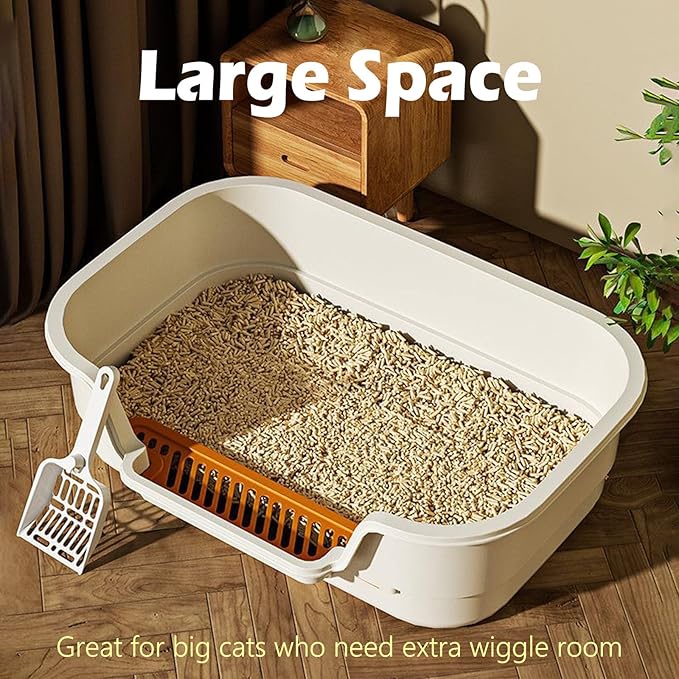 Extea Large Cat Litter Box with High Sides,Cat Boxes for Indoor Cats,Cat Litter Pan for Kitty,Litter Box with Low Entry,Easy to Clean,Anti-Splashing,23.6" x15.7" x6.2" (Green)