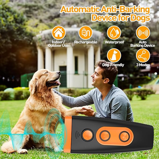 Upgraded Dog Bark Deterrent Devices,Dog Barking Deterrent Devices,Rechargeable Ultrasonic Dog Trainer,50 Ft Effective,Safe for Human & Dogs,3 Modes & LED Light, Anti Barking Device for Dogs