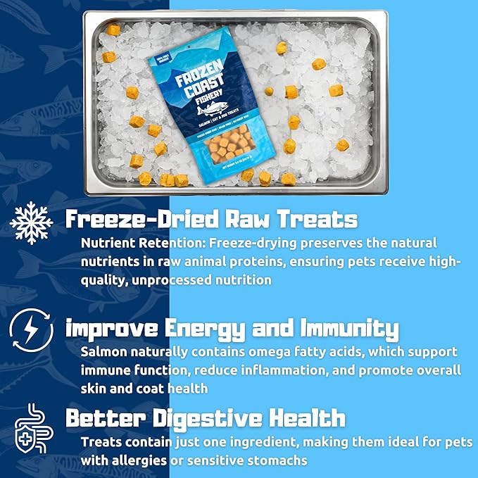 Frozen Coast Freeze-Dried Wild-Caught Salmon Cat & Dog Treats-High-Protein, Omega-3, Grain-Free (5 oz Bag)