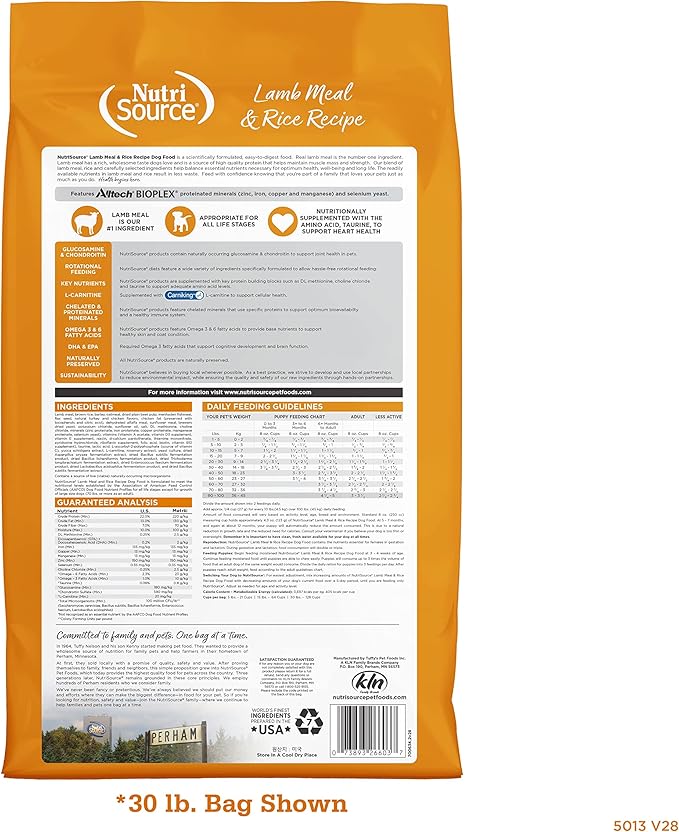 NutriSource Adult Dog Food, Made with Lamb Meal and Rice, with Wholesome Grains, 30LB, Dry Dog Food