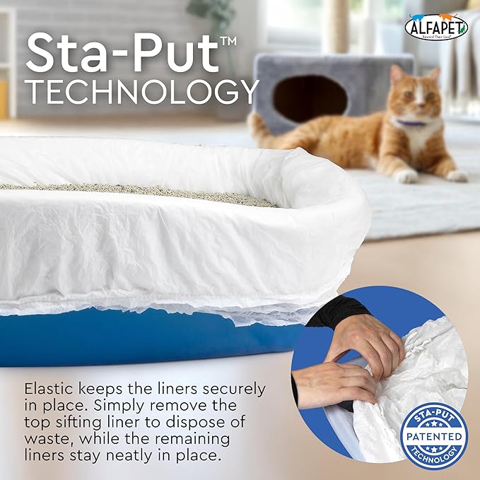 Alfapet Sifting Cat Litter Box Liners - Jumbo 30 Count, Tear-Resistant Cat Litter Bags, Waterproof Kitty Litter Liners, Fits Litterbox Pan Sizes X-Large, X-Giant, 37" x 18" 30 lb Capacity