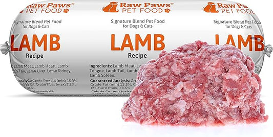 Raw Paws Signature Blend Pet Food for Dogs & Cats - Lamb Recipe, 1-lb Rolls (20 Pack) - Fresh Raw Food Made in USA - Natural Dog Food Roll - Frozen Raw Lamb Dog Food Log Diet