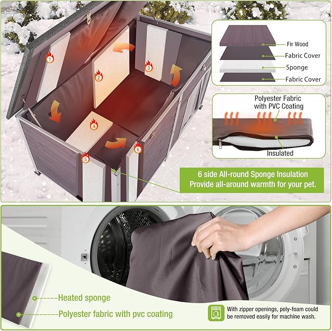 59.1" Large Dog House Outdoor with Insulated Liner for Winter Insulation Dog Kennel Upgrade All-Around Metal Fame Durable for Large Medium Small Dogs