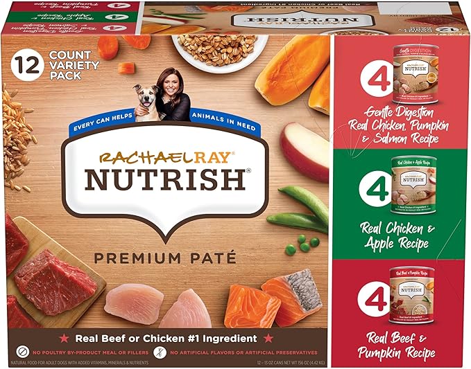 Rachael Ray Nutrish Wet Dog Food Variety Pack Premium Paté, 13 oz. Cans, 12 Count