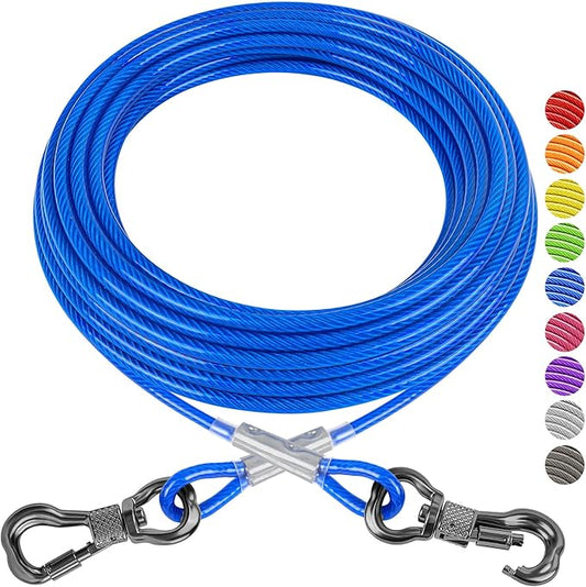 XiaZ Dog Tie Out Cable, Runner for Yard Steel Wire with Durable Lockable Clips, 20ft Dog Chains for Outside Lead for Medium Dogs Up to 60 LBS