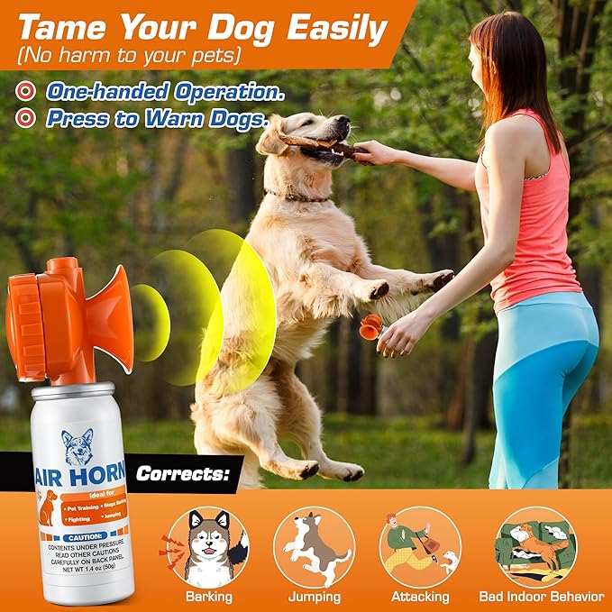 Air Horn, 1.4 oz 120 dB Loud Pet Trainer to Stop Dog Attacking Barking Fighting Jumping, Coyotes Air Horn for Safety, Protect Yourself & Pet While Walking, Orange(4 Pack)