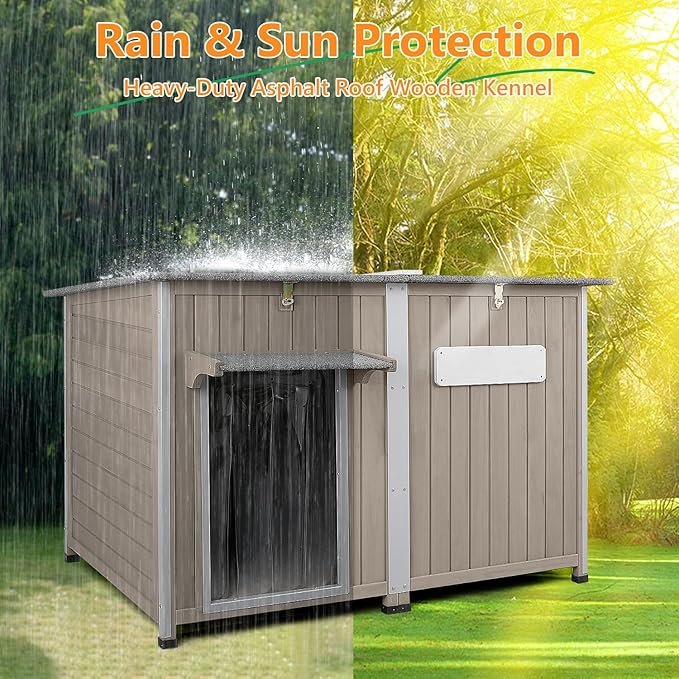 55" L Extra Large Outdoor Dog House Weatherproof with Anti-Chewing Frame, Waterproof Outside Dog Kennel Doghouse Shelter with Removable Floor, Open Roof, 10 Support Feet