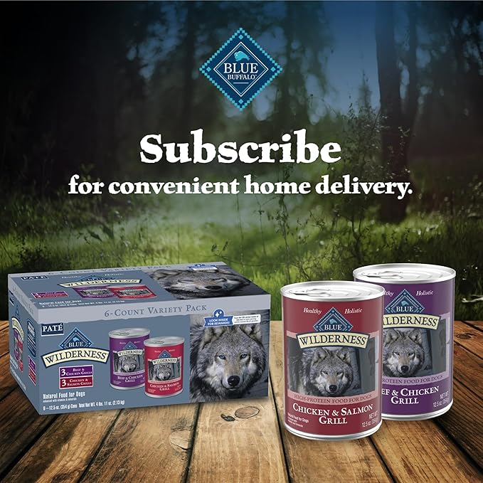 Blue Buffalo Wilderness High Protein Beef and Chicken & Salmon and Chicken Wet Dog Food Variety Pack for Adult Dogs, Grain-Free, 12.5 oz Cans (6 Pack)