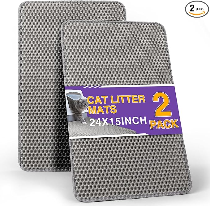 Cat Litter Mat Double Layer Waterproof Urine Proof Trapping Mat 2 Pack (Gray, 24x15 Inch)