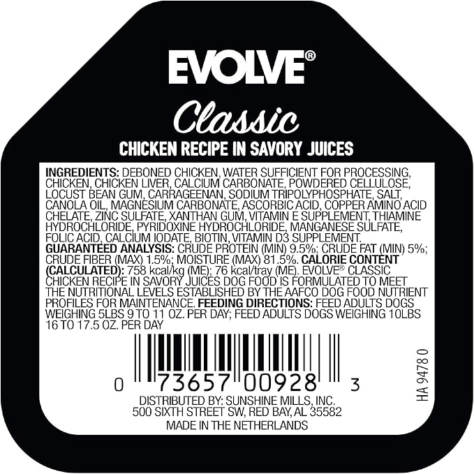 Evolve Pet Food Classic Crafted Meals Chicken Recipe Dog Food, 3.5 Ounce (Pack of 15)