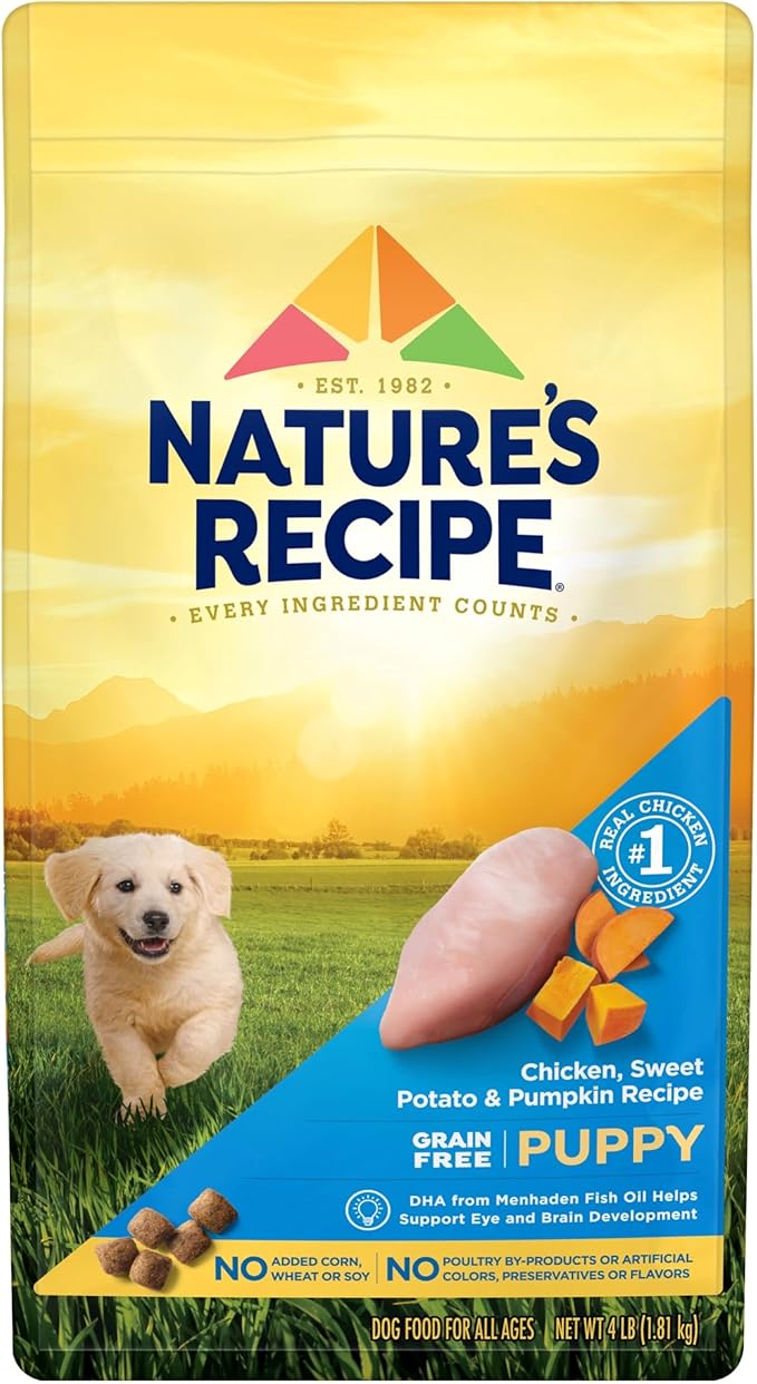 Nature's Recipe Grain Free Puppy Dry Dog Food, Chicken, Sweet Potato & Pumpkin Recipe, 4 lb. Bag