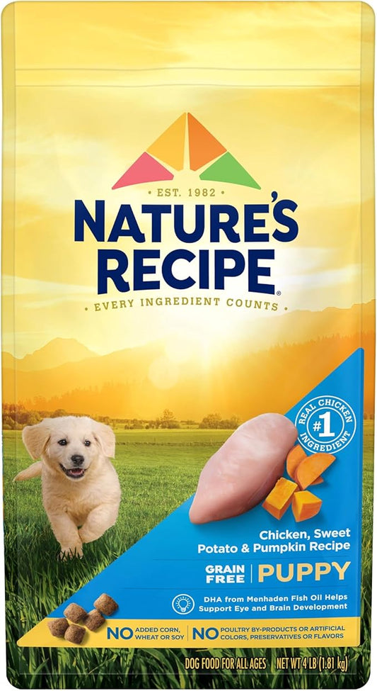 Nature's Recipe Grain Free Puppy Dry Dog Food, Chicken, Sweet Potato & Pumpkin Recipe, 4 lb. Bag