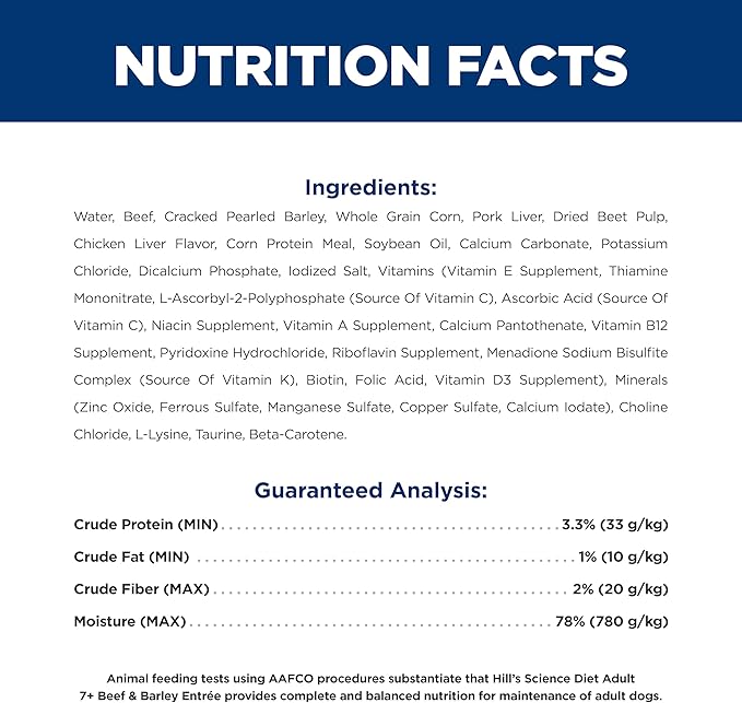 Hill's Science Diet Adult 7+, Senior Adult 7+ Premium Nutrition, Wet Dog Food, Beef & Barley Loaf, 13 oz Can, Case of 12