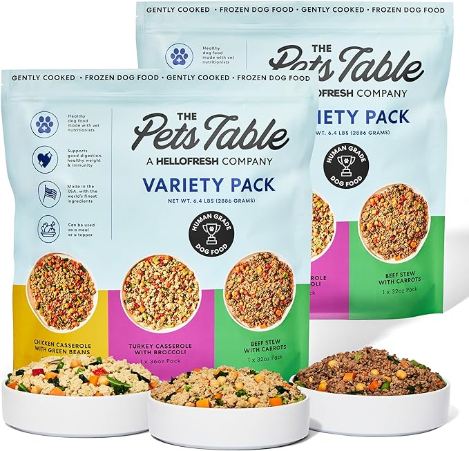 The Pets Table Human-Grade Variety Pack Fresh Dog Food, Dog Food Topper or Complete Meal, 6 Count of 32 to 36-oz Pouches, 12.7lbs
