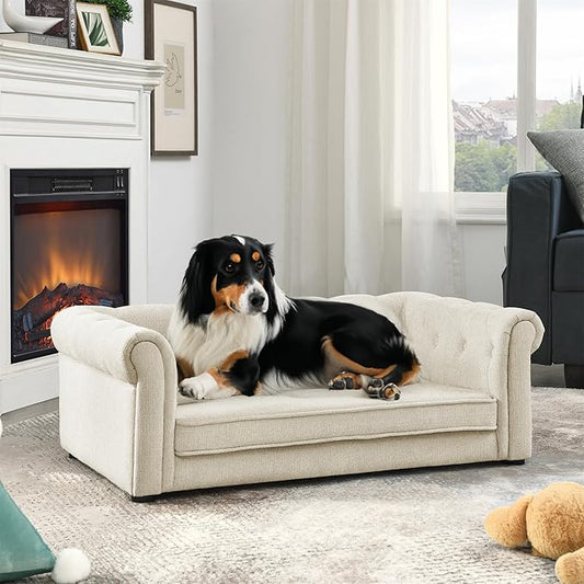 39" Dog Sofa Couch Bed for Small to Large Dogs, Soft Memory Foam Pet Sofa with Removable Cover, Comfortable Pet Couch with Backrest and Armrests, Easy to Clean and Maintain