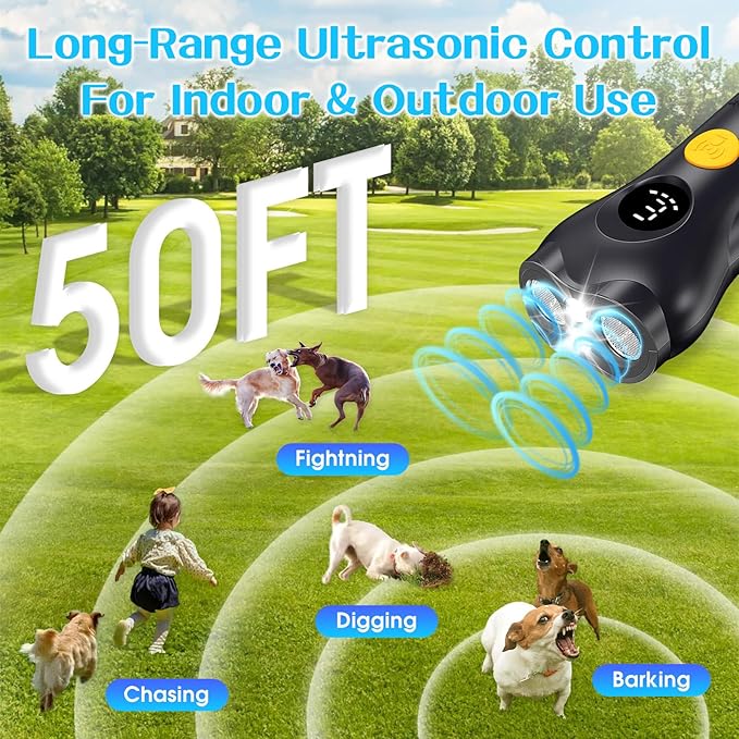 Dog Bark Deterrent Device – Rechargeable Anti-Barking & Training Device for Dogs, 50ft Ultrasonic Control, Stops Barking with One Button, Corrects Behavior in Small & Large Dogs