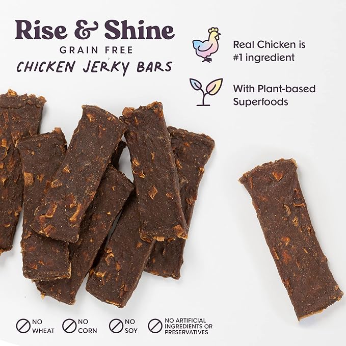 Rise & Shine Dog Treats Chicken Jerky Snack Bars, 5 oz Bag, Puppy and Training Treats, Natural Superfood Grain Free Made with Real Chicken, Superfoods, Corn Free & Soy Free