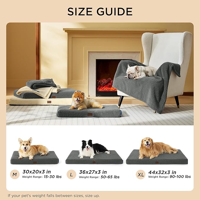 Bedsure Self Warming Dog Bed for Medium Dogs - Comfy Cat Beds with Removable Washable Cover, Orthopedic Egg Crate Foam Pet Mat, Suitable for Pet Up to 30 lbs (Non Electric)