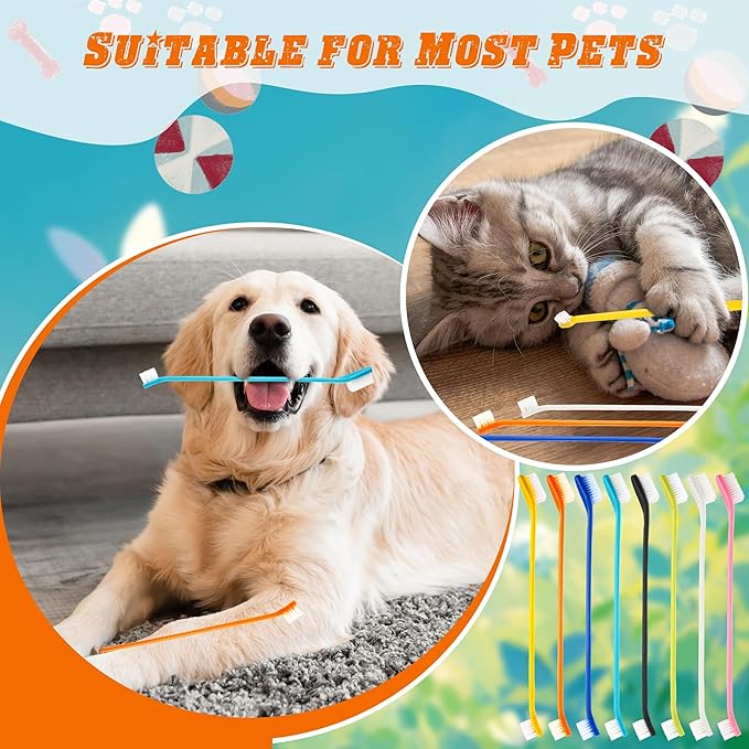 160 Pcs Dog Toothbrush Dual Head Dental Brushes Bulk Pet Tooth Brushing Kit Puppy Long Handle Toothbrush for Large and Small Dogs Cats Most Pets Teeth Cleaning Oral Care Supplies, 8 Colors