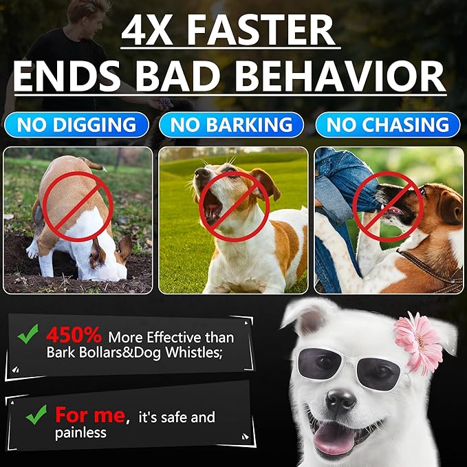 MODUS 2025New Anti Barking Device, 4X Ultrasonic Emitters Dog Bark Deterrent Device, Rechargeable Handheld Dog Barking Control Devices Dog Training&Behavior Aids with 50ft Range Indoor Outdoor