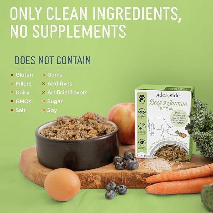 Side by Side Beef & Salmon Stew, Neutral Dog Food for All Breeds, Made of Whole Foods, Every Ingredient Has a Purpose, No Artificial Additives, Fillers, or Gums, Ready to Serve, 12.5 oz, 3 Pack